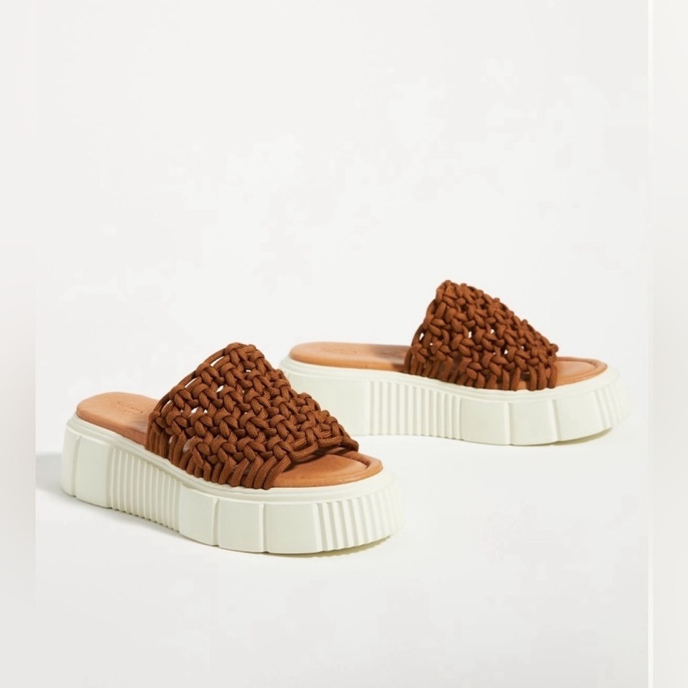Maeve Brown Woven Platform Slide Sandals